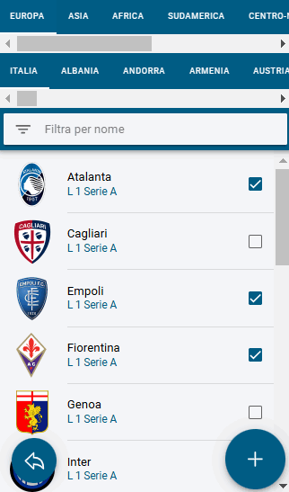 seleziona squadre condivise
