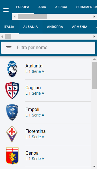 elenco squadre condivise