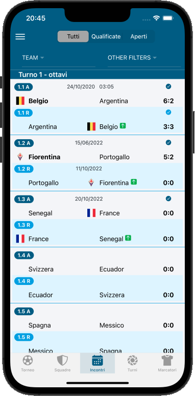 calendario incontri e risultati di un torneo